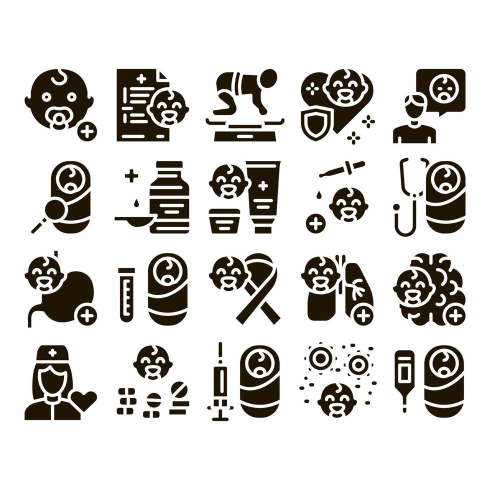 Pediatrics Medical Glyph Set Vector