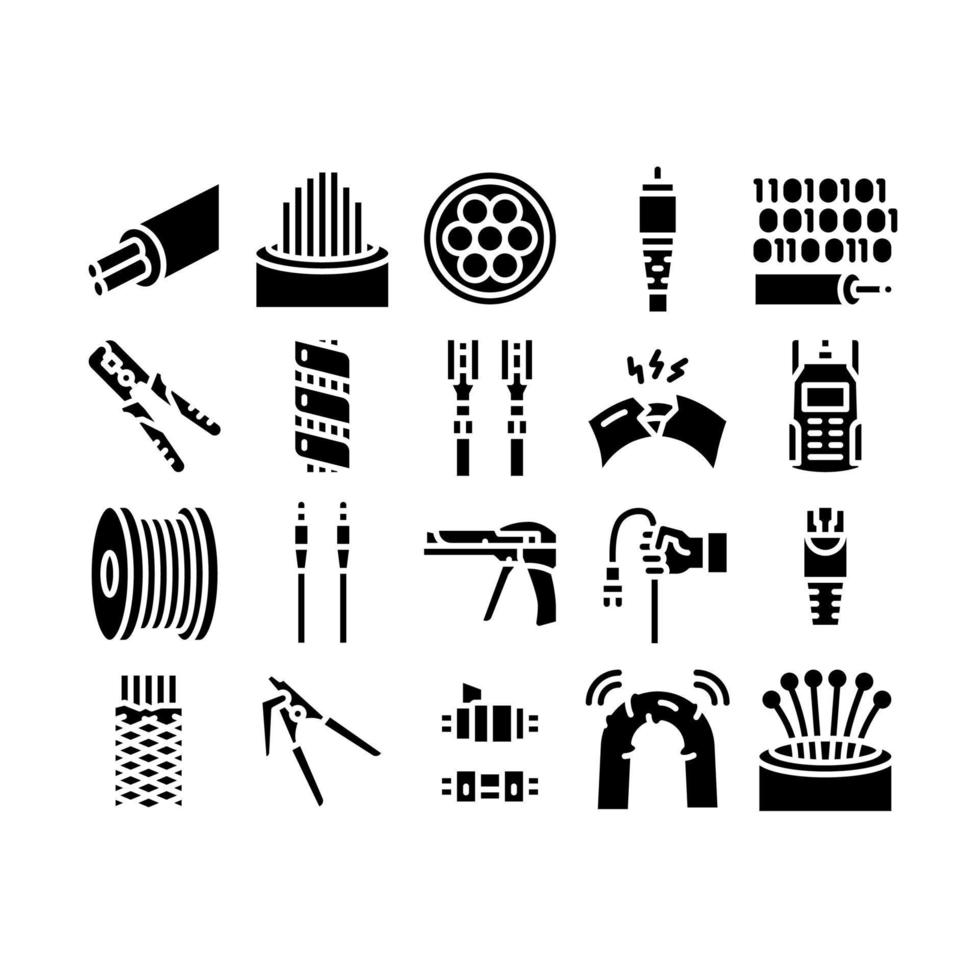 Optical Fiber Cable Glyph Set Vector Illustration