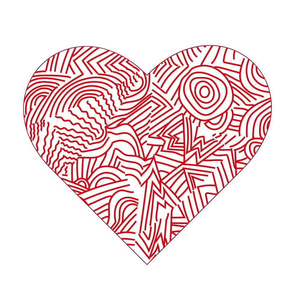 corazón rojo vectorial dibujado a mano, fondo del día de san valentín.feliz día de san valentín, vacaciones del día de la mujer, invitación de citas, diseño de tarjeta de felicitación de boda o matrimonio. vector romantico