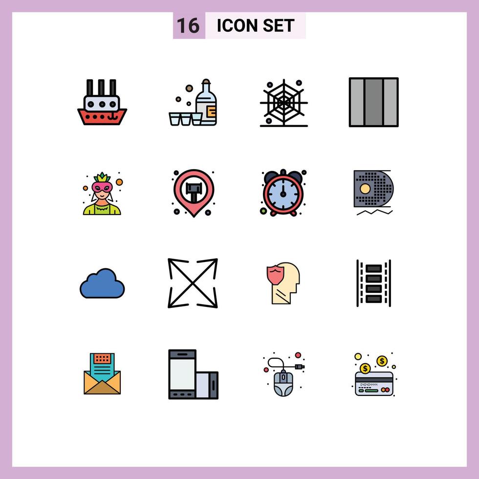 Modern Set of 16 Flat Color Filled Lines and symbols such as location character halloween avatar layout Editable Creative Vector Design Elements
