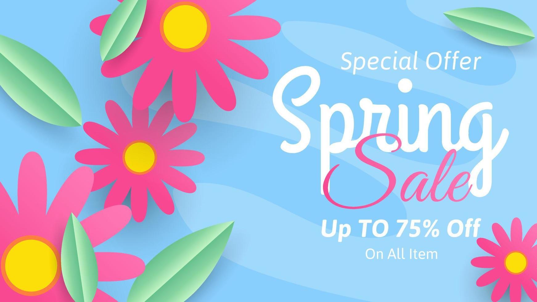 Spring sale banner design with flowers and leaves. seasonal business promotion design. vector illustration