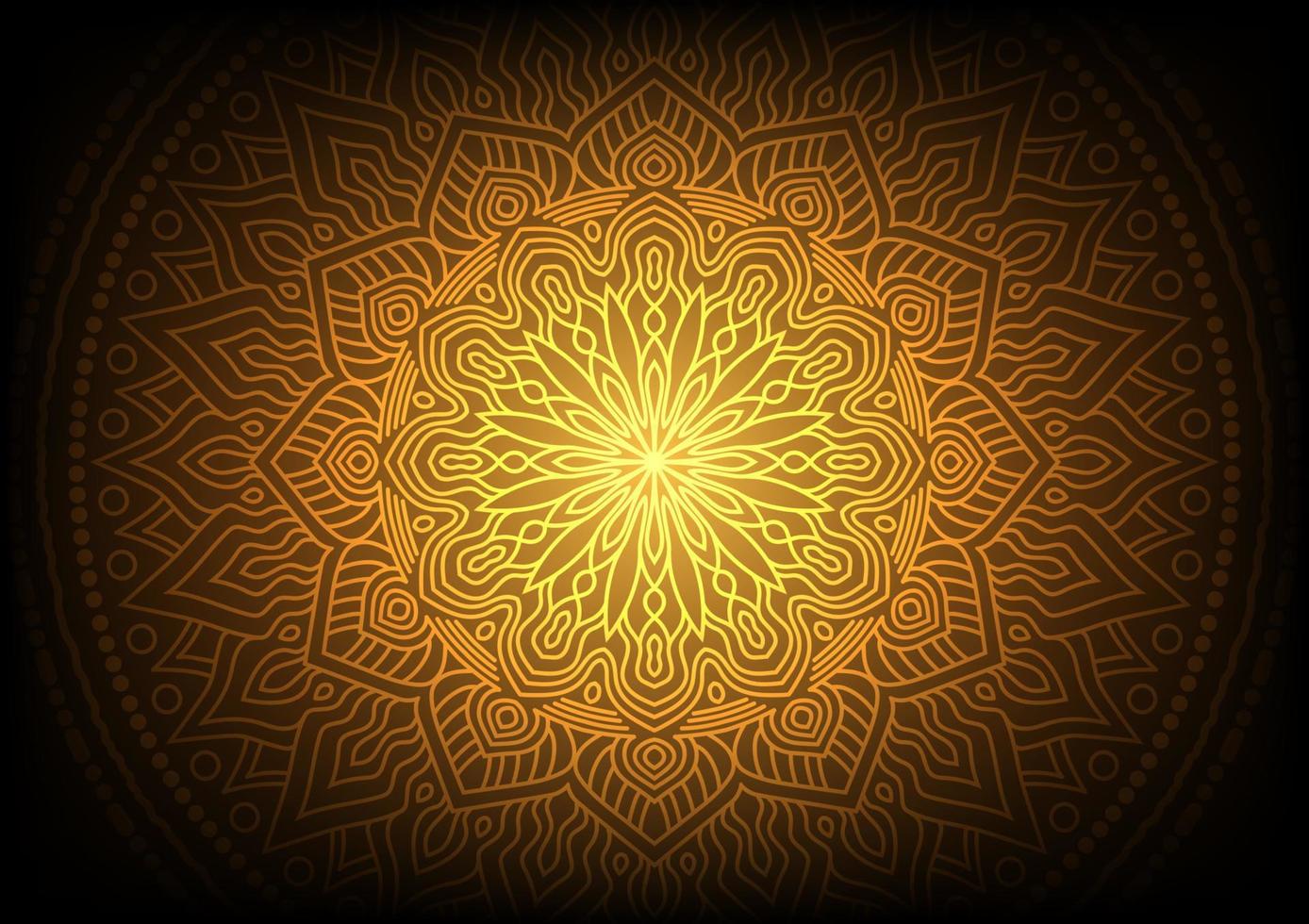 Gold mandala neon light luxury geometry background vector
