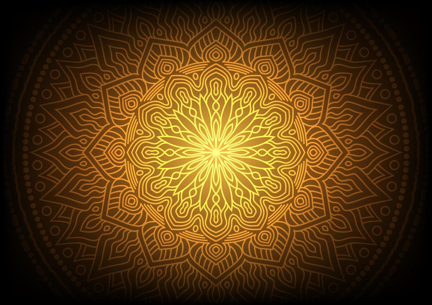 Gold mandala neon light luxury geometry background vector