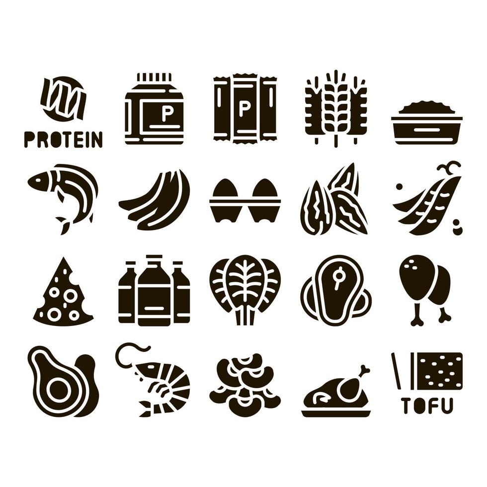 Protein Food Nutrition Glyph Set Vector