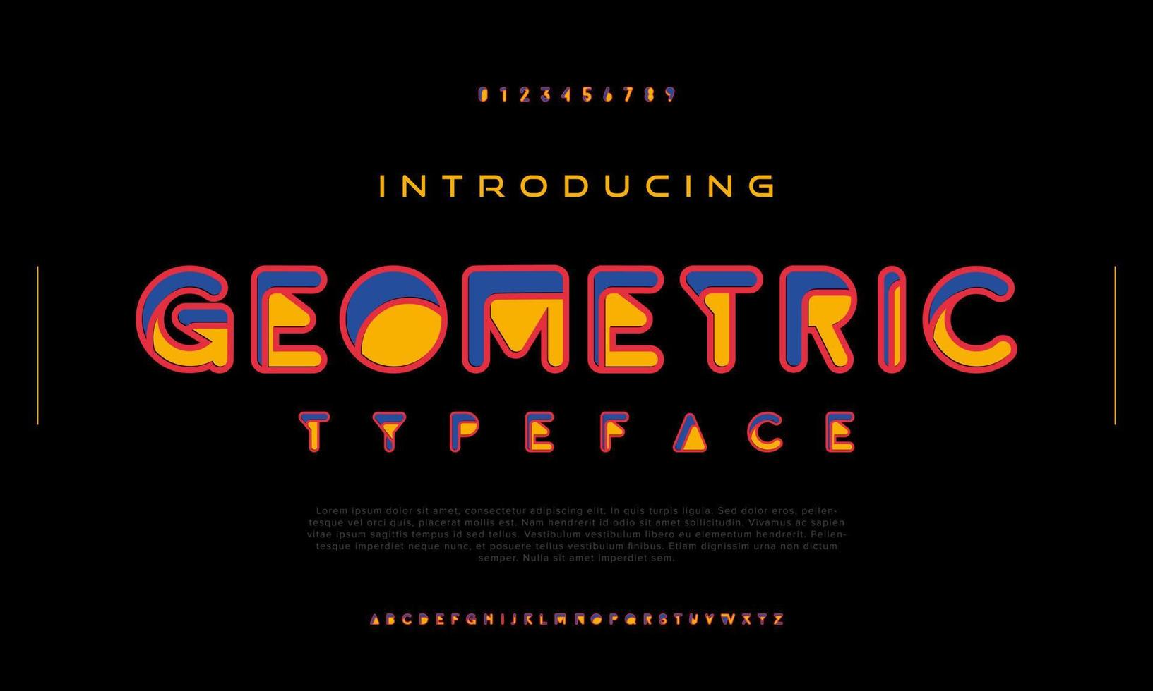 Geometric urban font, simple bold colorful typography vector