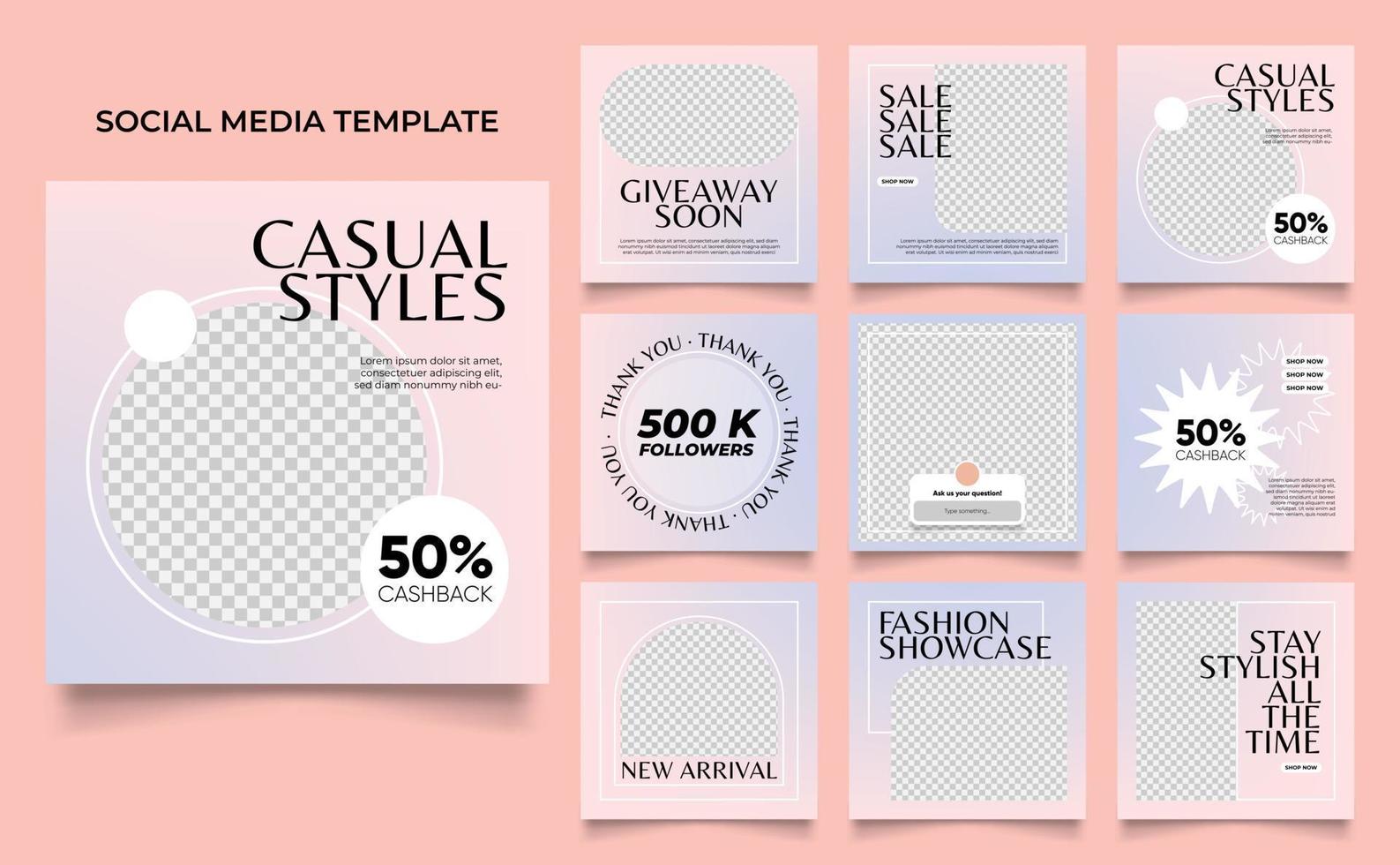 social media template banner fashion sale promotion in pink purple holographic gradient color vector