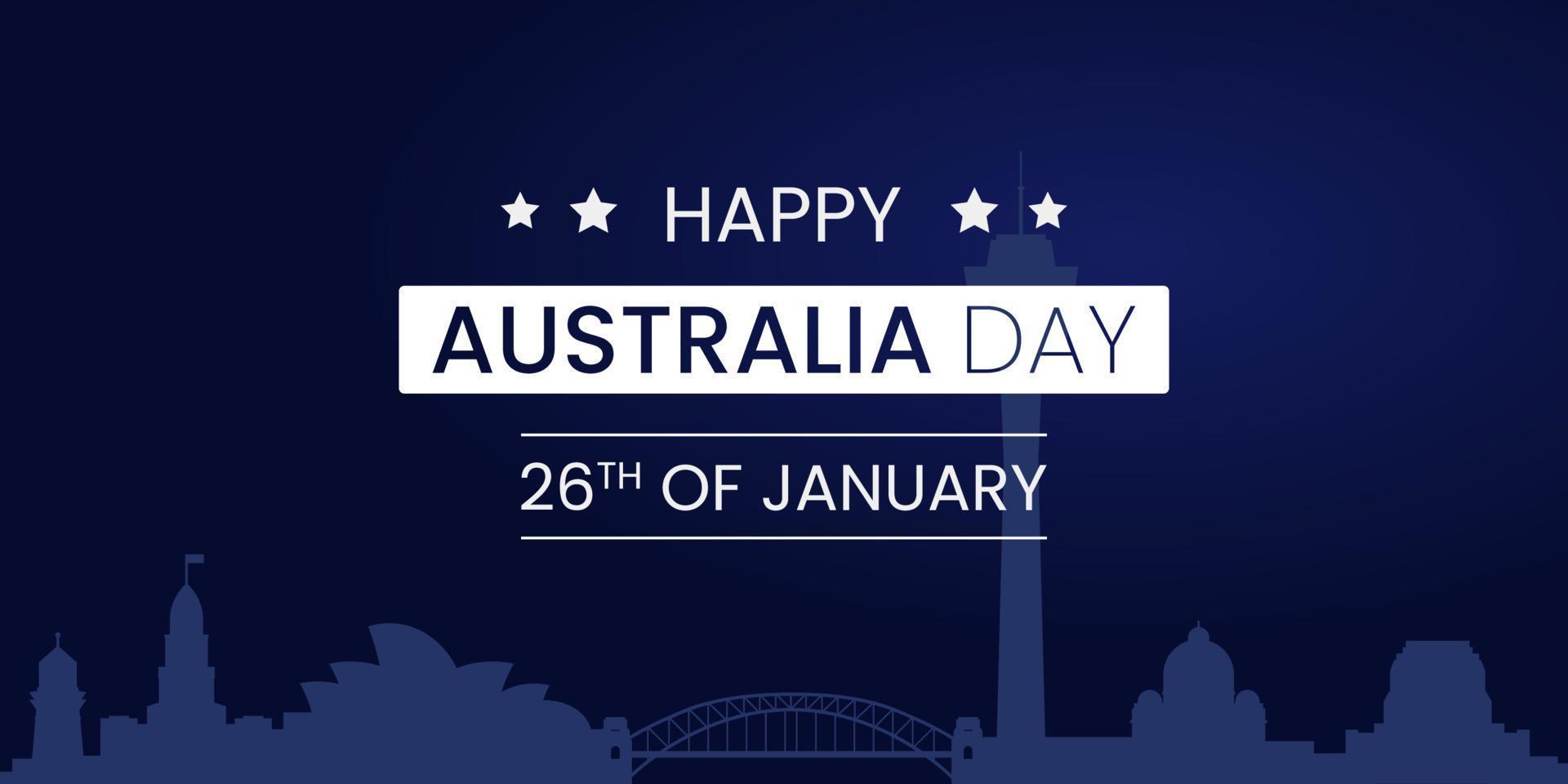 26 January Happy Australia Day. City Background and Flag Illustration and Vector Elements National Concept Greeting Card, Poster or Web Banner Design. EPS 10.