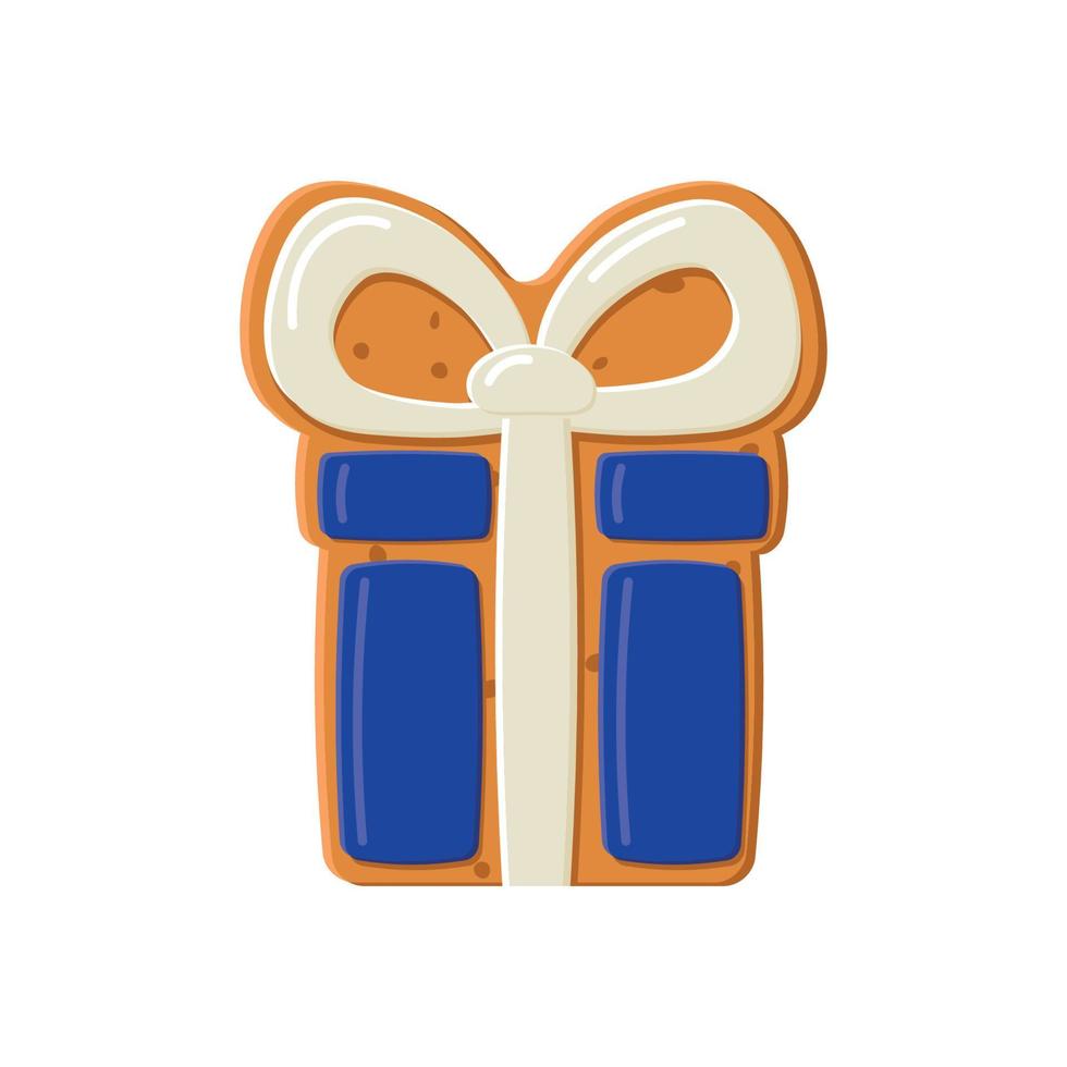 Gingerbread cookie biscuit decorated with colored icing in shape of gift box vector