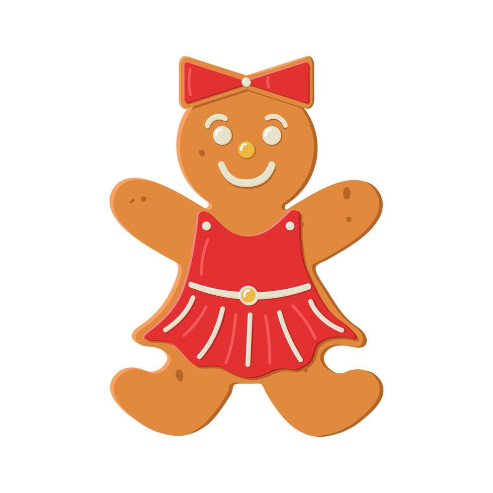 Gingerbread biscuit cookie decorated with colored icing in shape of girl vector