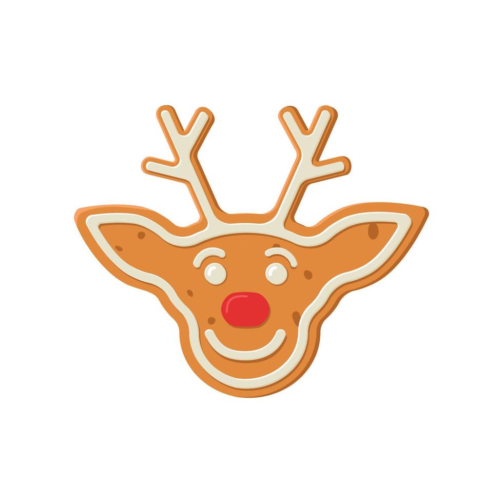 Gingerbread biscuit cookie decorated with colored icing in shape of deer vector
