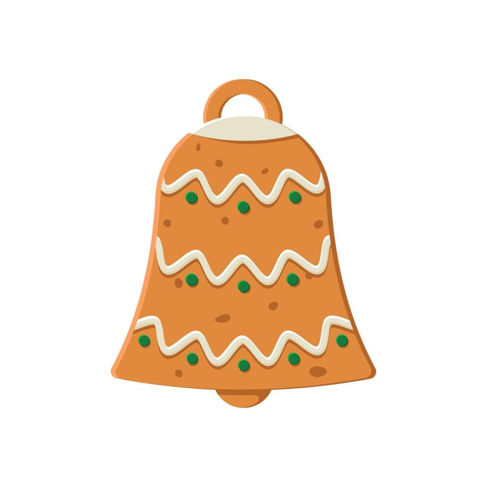 Gingerbread biscuit cookie decorated with colored icing in shape of bell vector