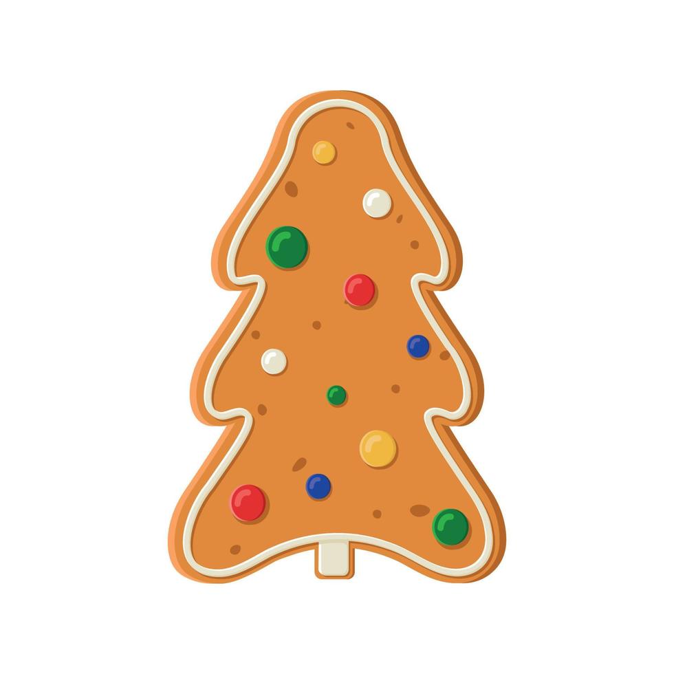 Gingerbread biscuit cookie decorated with colored icing in shape of christmas tree vector