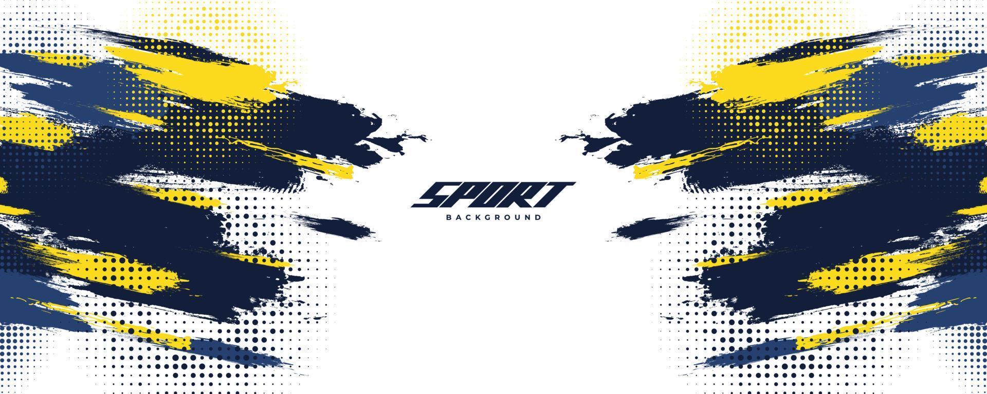 Blue and Yellow Brush Background with Halftone Effect Isolated on White Background. Sport Background with Grunge Style. Scratch and Texture Elements For Design vector