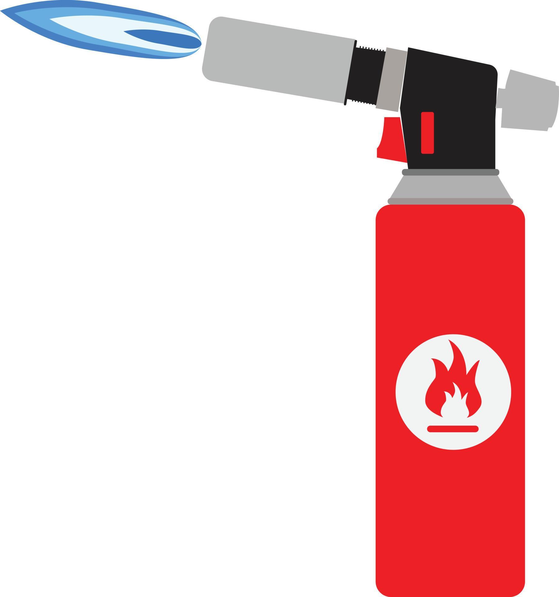 Blowtorch with blue flame icon on white background. Manual gas torch