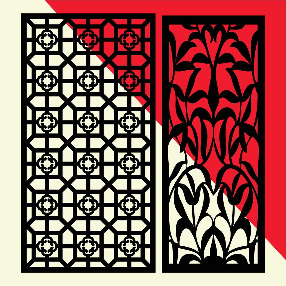 Conjunto de patrón de panel de pared decorativo de corte láser grande diseño jali, corte de máquina de acrílico y cnc. ornamento abstracto, patrón geométrico, clásico, oriental, vector