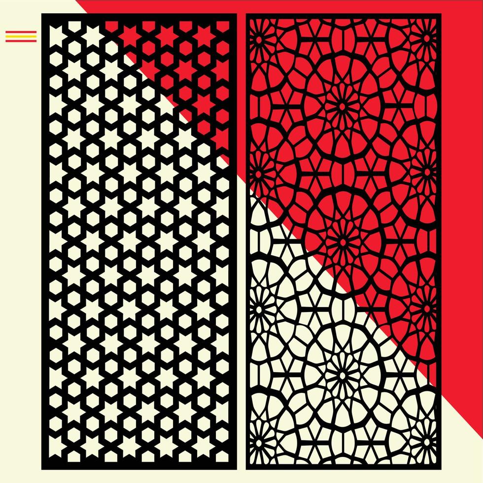 Big laser cut decorative wall panel pattern set Jali design,acrylic and CNC machine cutting.Abstract ornament, geometric, classic, oriental pattern, vector