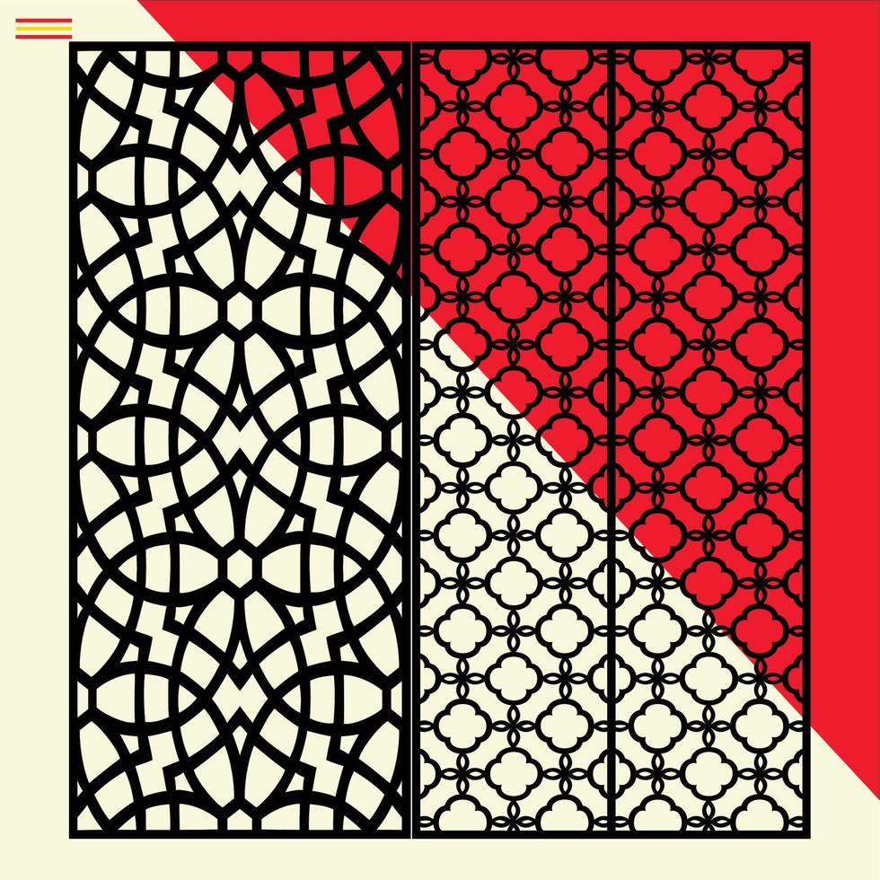 Big laser cut decorative wall panel pattern set Jali design,acrylic and CNC machine cutting.Abstract ornament, geometric, classic, oriental pattern, vector