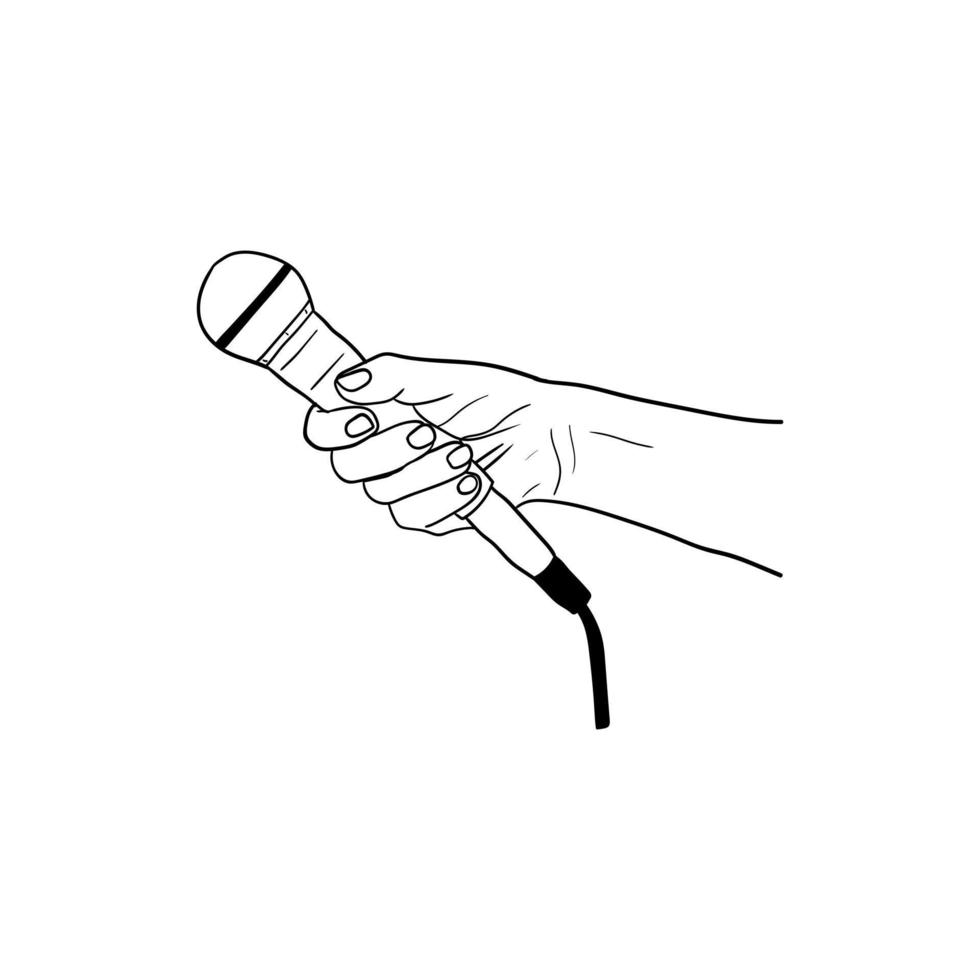 illustration of a hand holding a microphone,hand drawn icon of a hand holding a microphone vector