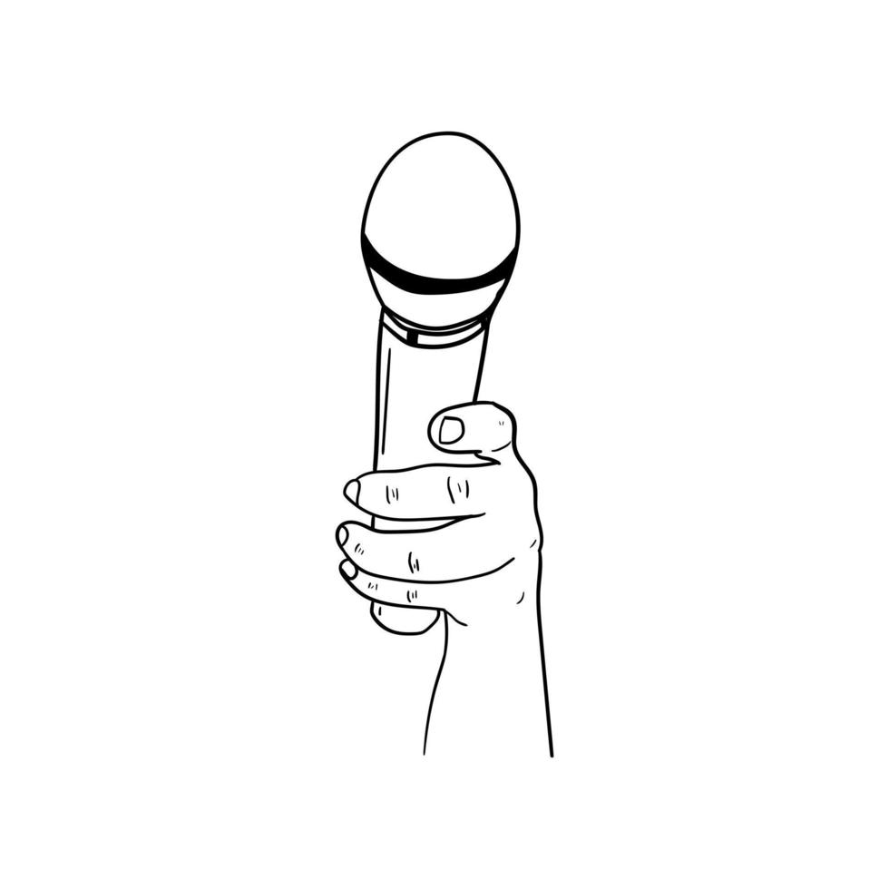 illustration of a hand holding a microphone,hand drawn icon of a hand holding a microphone vector