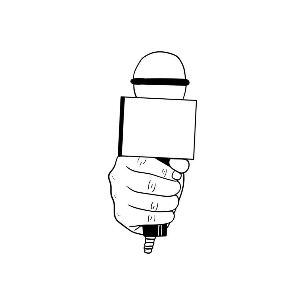 ilustración de una mano sosteniendo un micrófono, icono dibujado a mano de una mano sosteniendo un micrófono vector