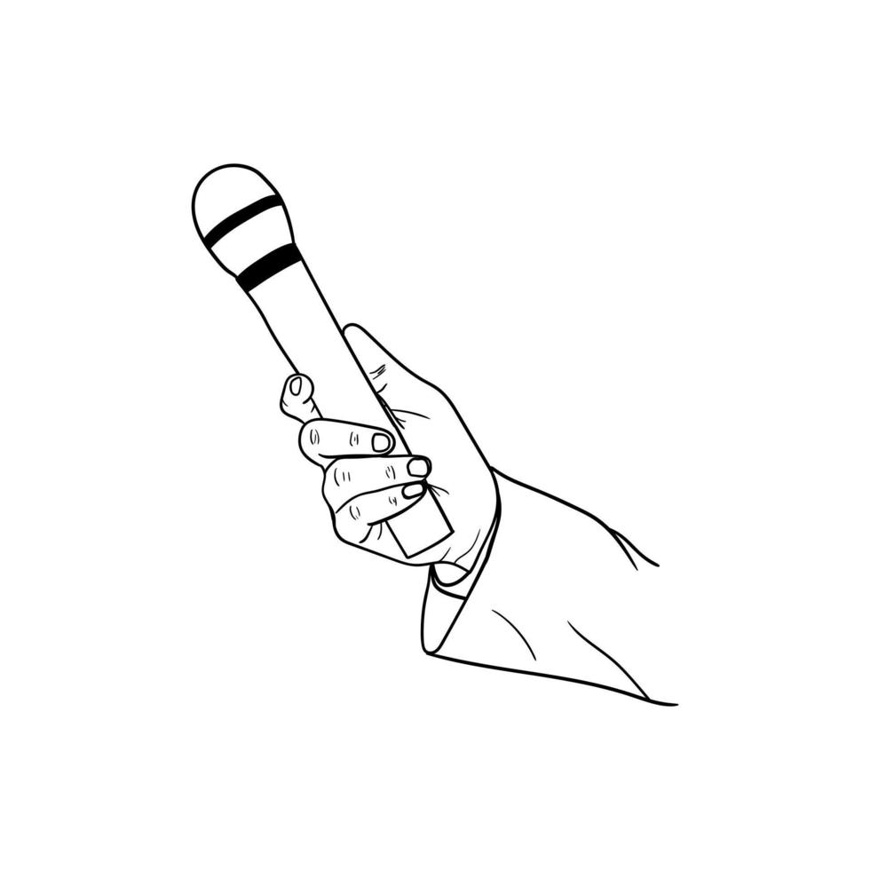 illustration of a hand holding a microphone,hand drawn icon of a hand holding a microphone vector