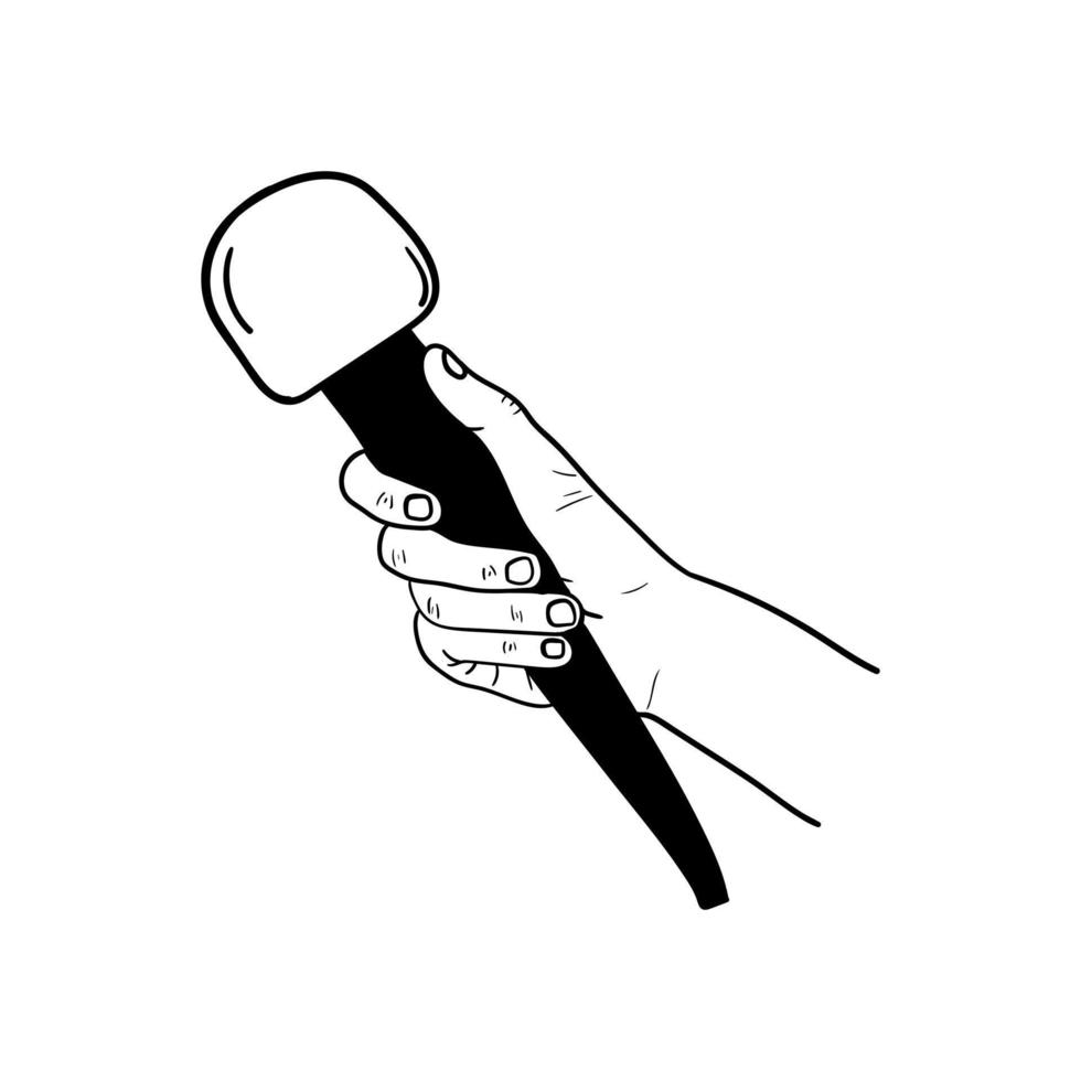 illustration of a hand holding a microphone,hand drawn icon of a hand holding a microphone vector