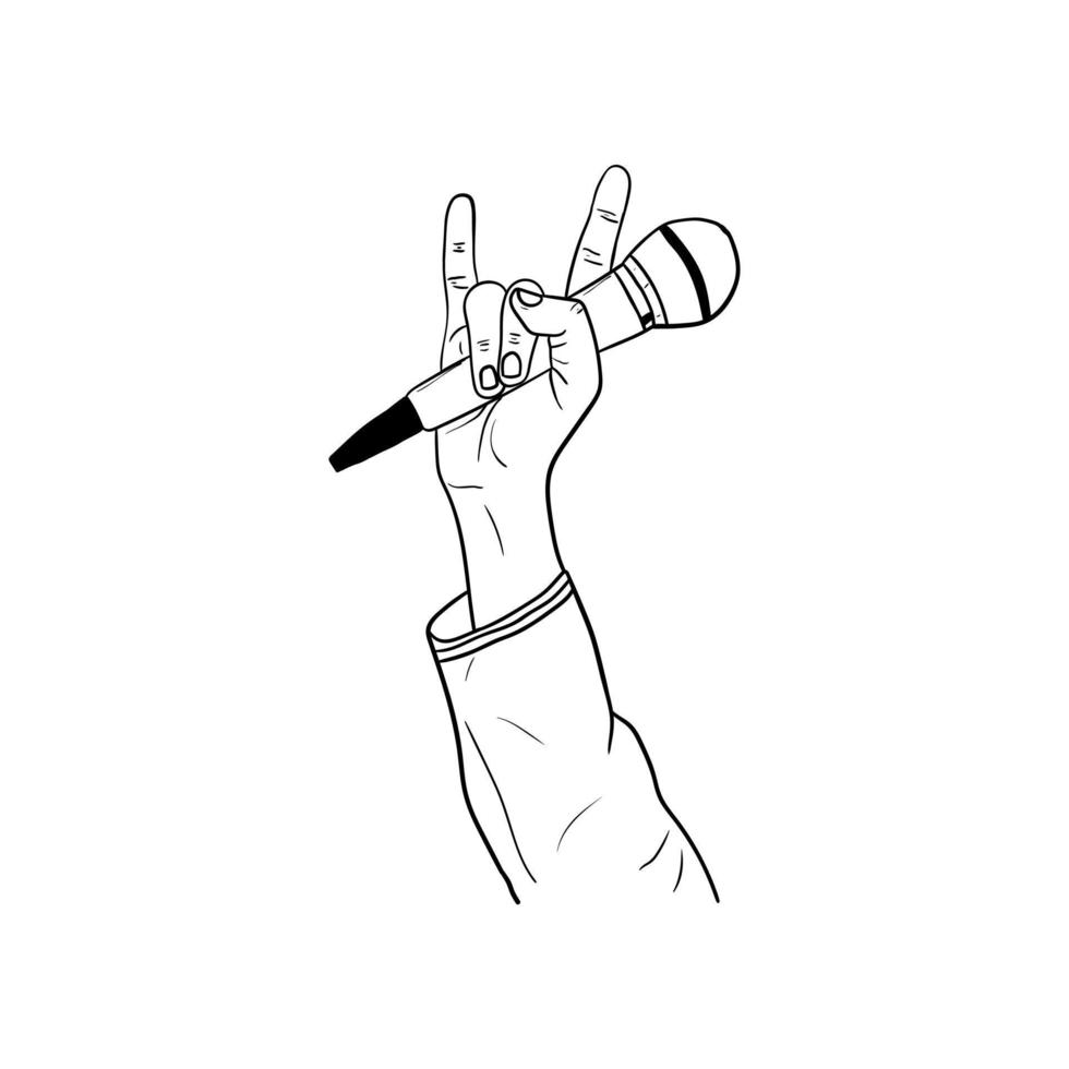 illustration of a hand holding a microphone,hand drawn icon of a hand holding a microphone vector