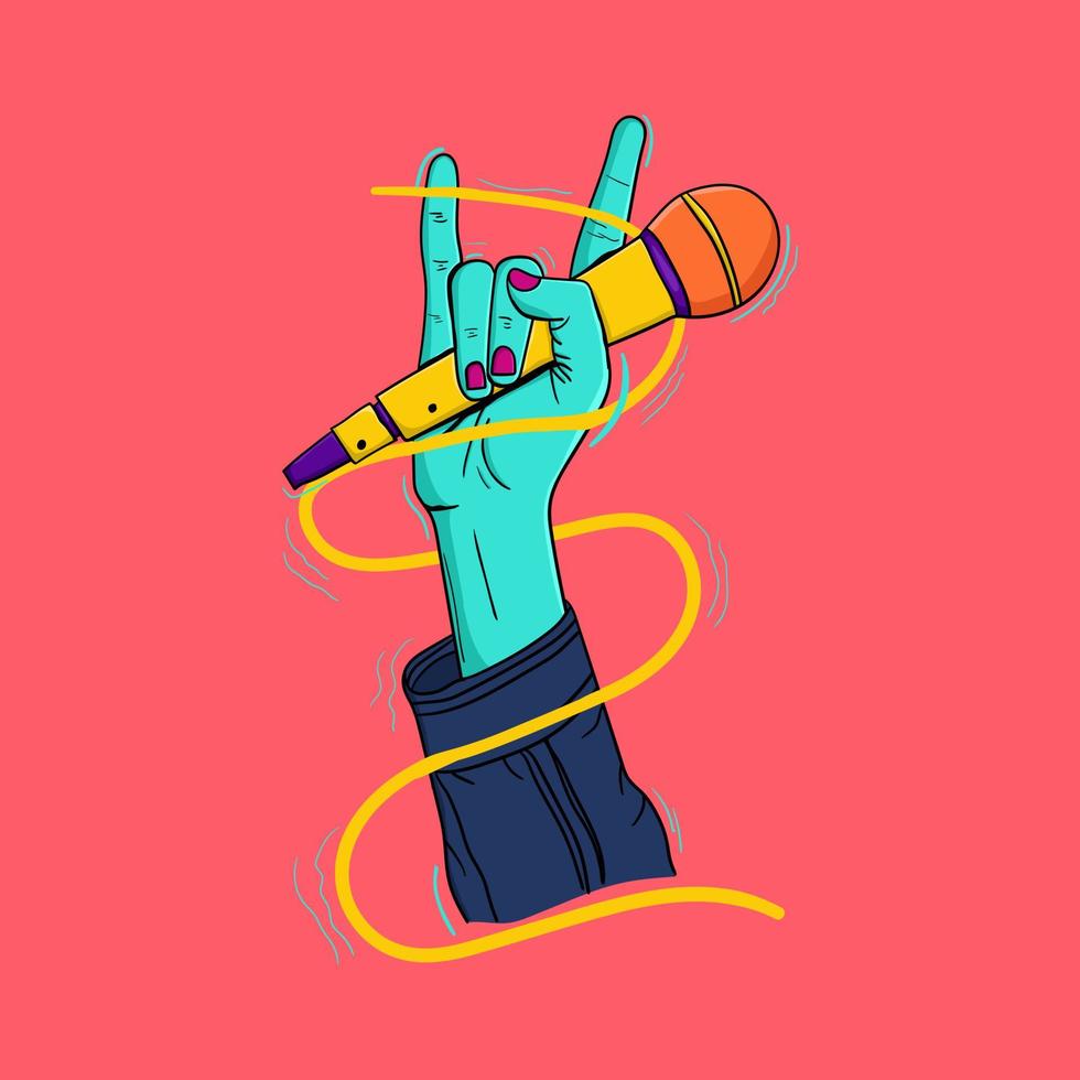 illustration of a hand holding a microphone,hand drawn of a hand holding a microphone vector