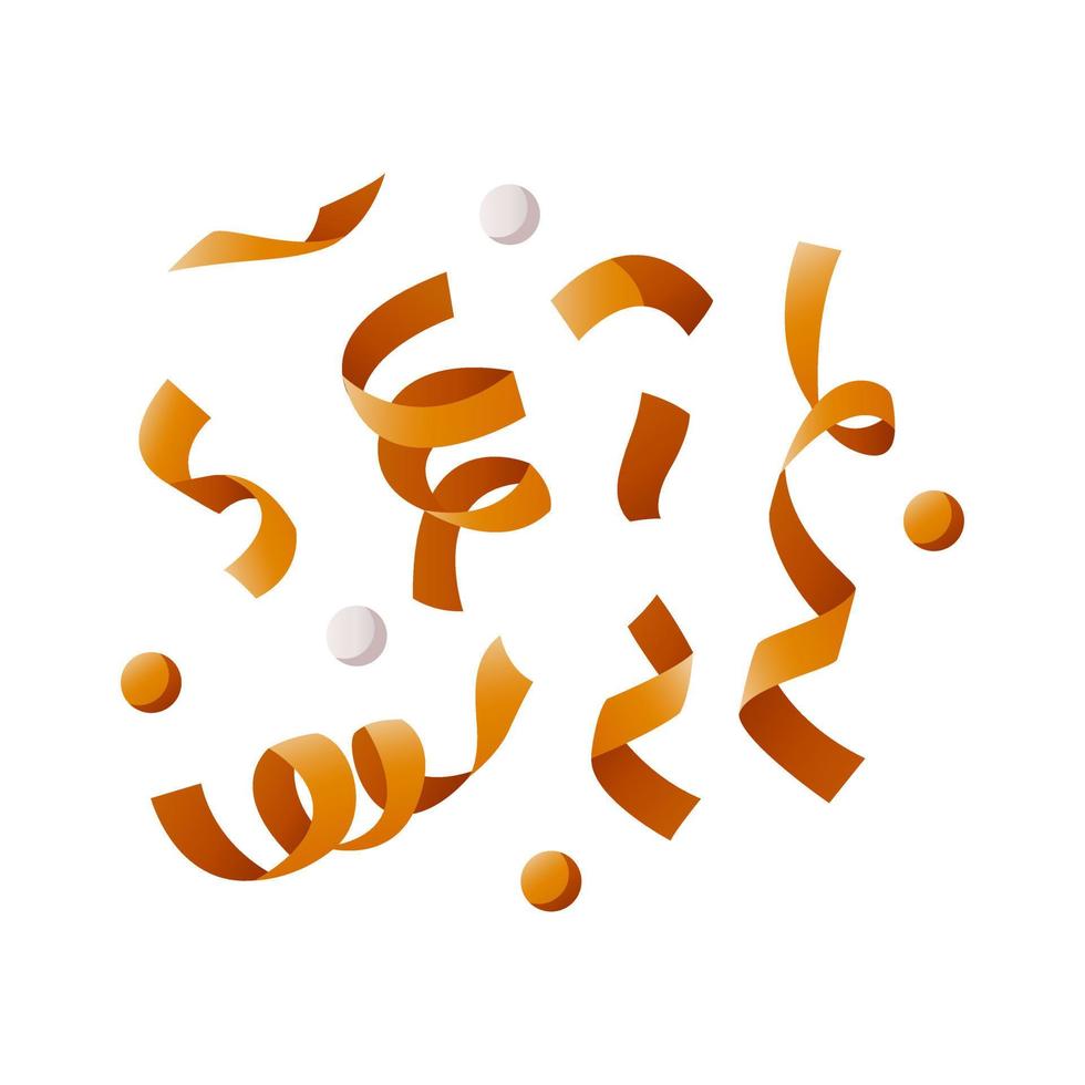 Falling gold curly pieces of serpentine. Carnival confetti, ribbons. Colorful paper streamers. Birthday party, celebration, holiday, event, festive, congratulations concept. vector