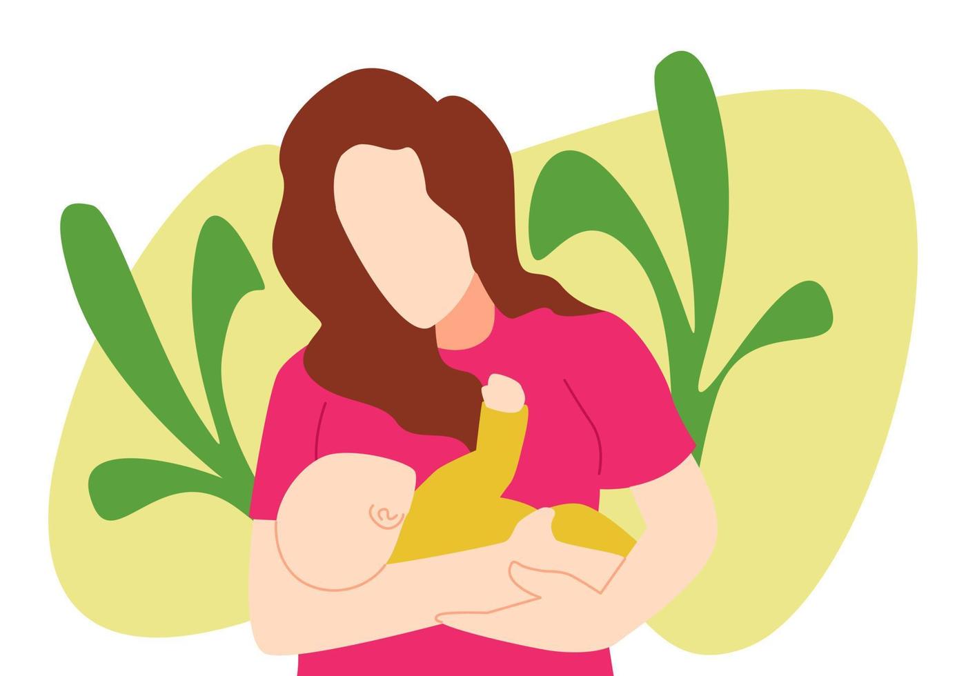 a mother takes care of her baby. parents holding baby. wavy curly hair woman. concept of family, children, raising. vector flat style illustration.