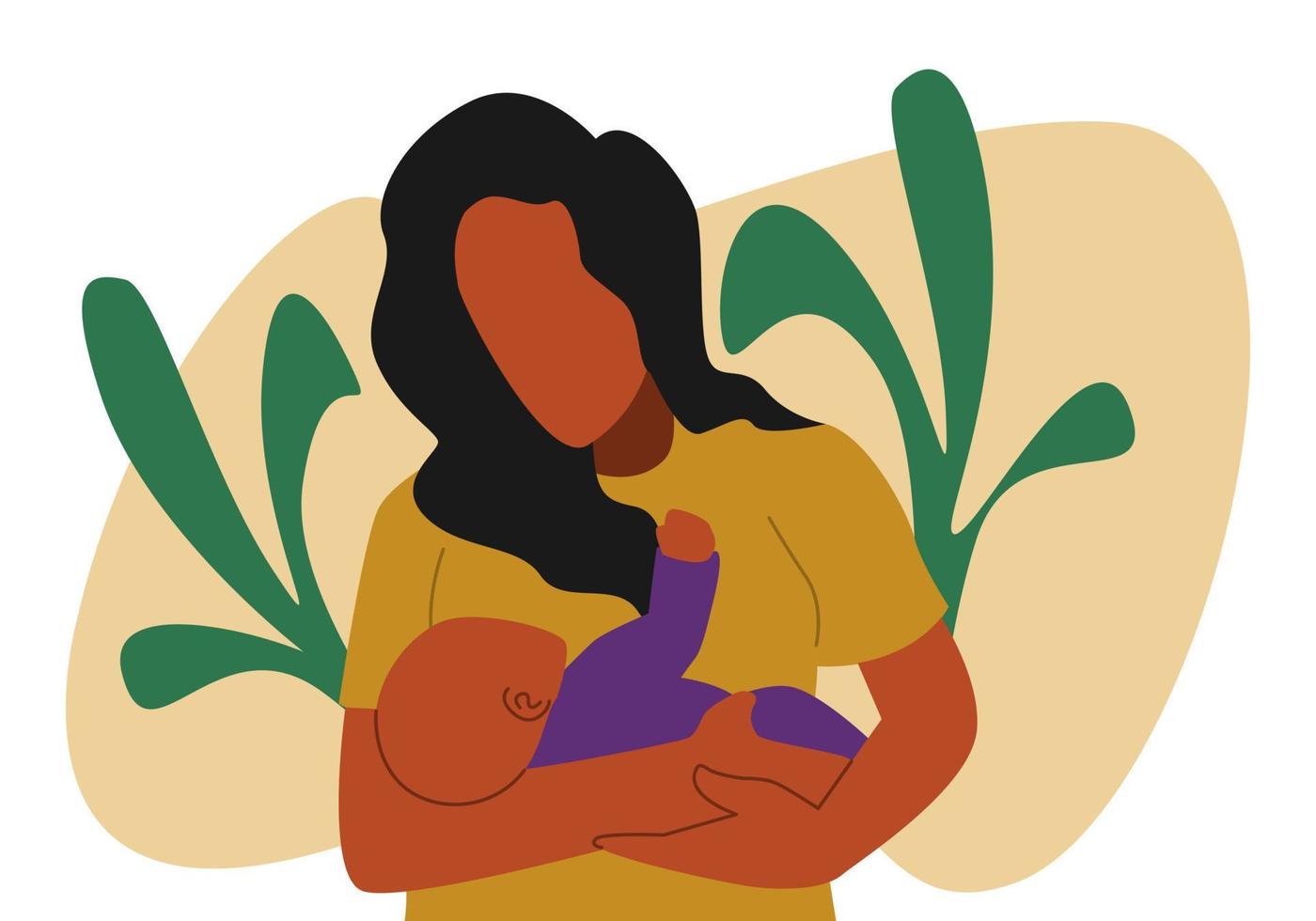 african american mother takes care of her baby. parents holding baby. wavy curly hair woman. concept of family, children, raising. vector flat style illustration.