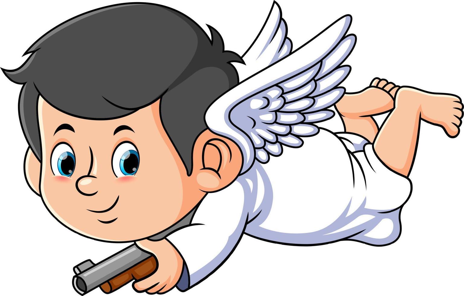 The cupid boy is holding the gun for shoot the heart vector