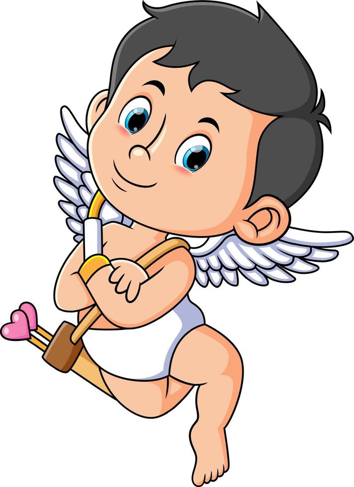 el lindo cupido está posando con la flecha del amor vector