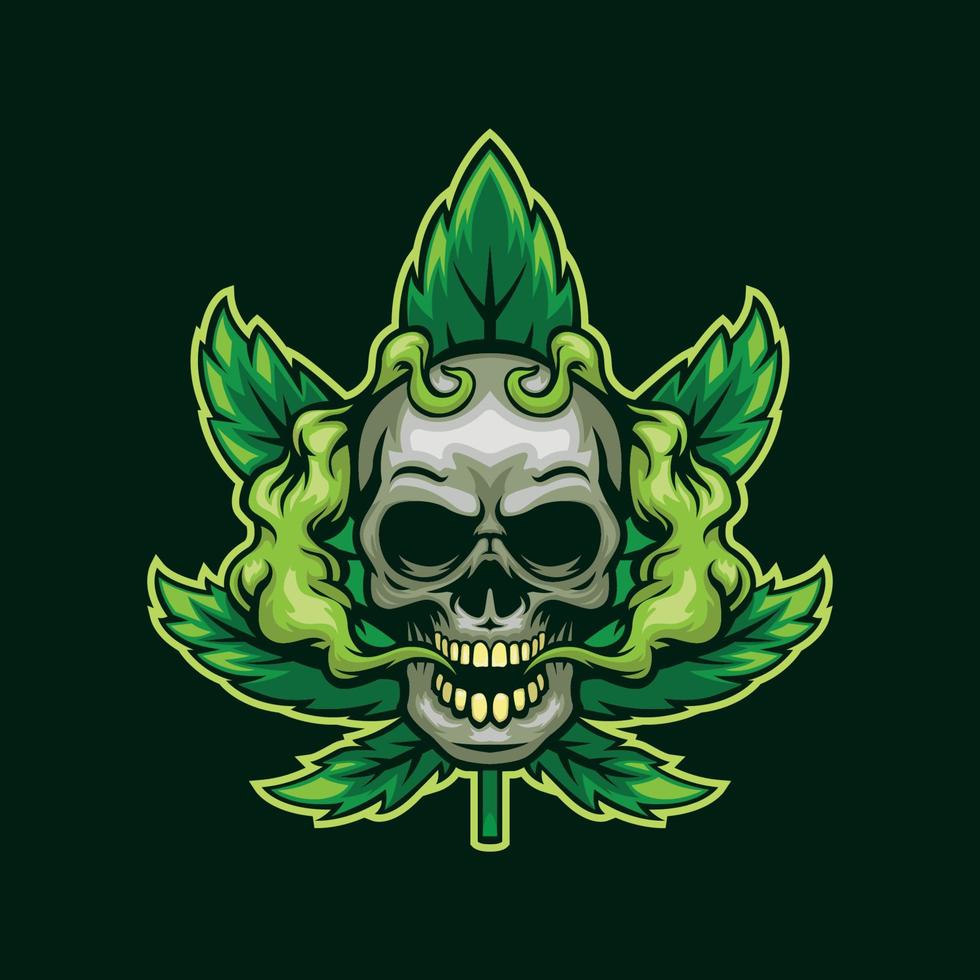 Skull with green smoke and background leaf vector