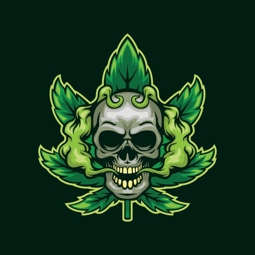 Skull with green smoke and background leaf vector