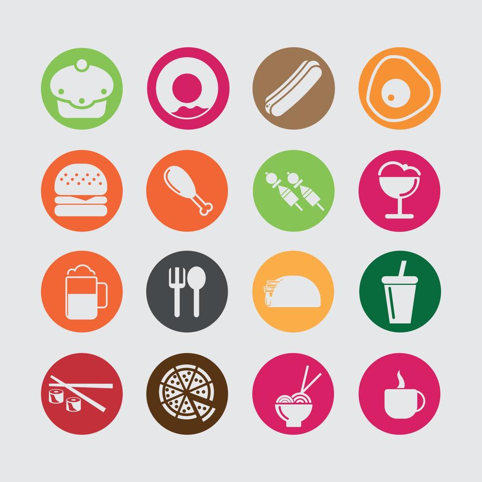 Food and Drink Icon Set Circle vector