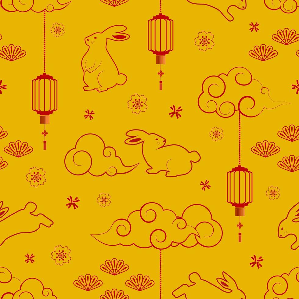 Rabbit character seamless pattern with asian elements for decorative chinese new year 2023 and mid autumn festival vector