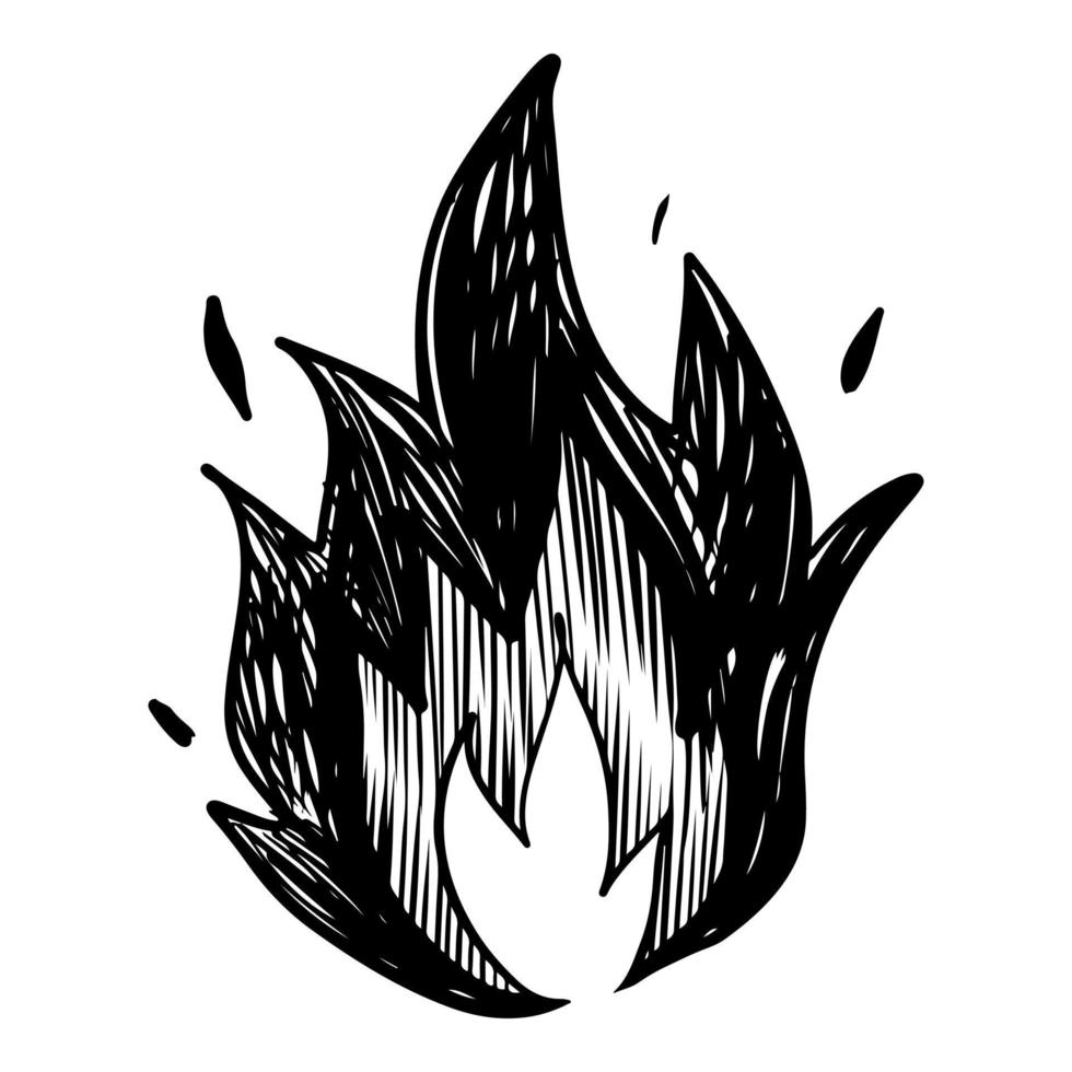 estilo de boceto de garabato de ilustración de vector de fuego dibujado a mano.