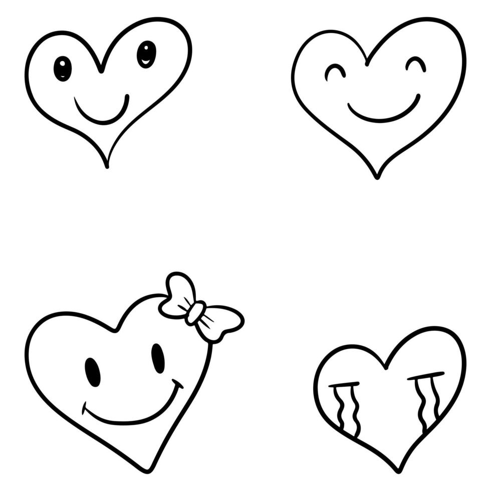 estilo de dibujo de garabato de la ilustración de vector de icono de corazones para el diseño de concepto.