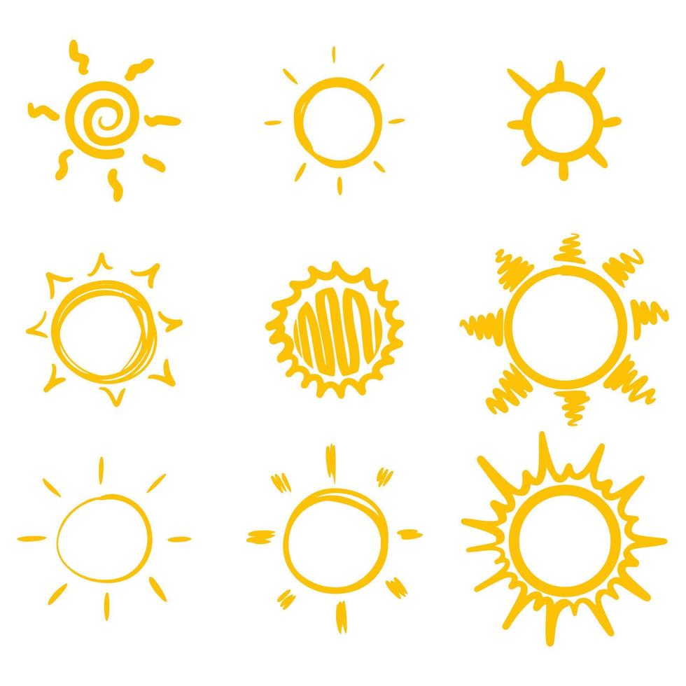 estilo de boceto de garabato de la ilustración dibujada a mano de dibujos animados de sol para el diseño conceptual. vector