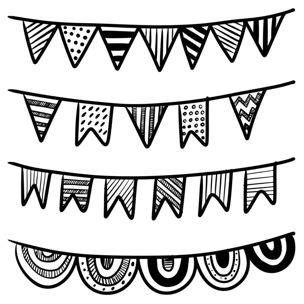 Doodle sketch style Hand drawn Garland of flags vector illustration.