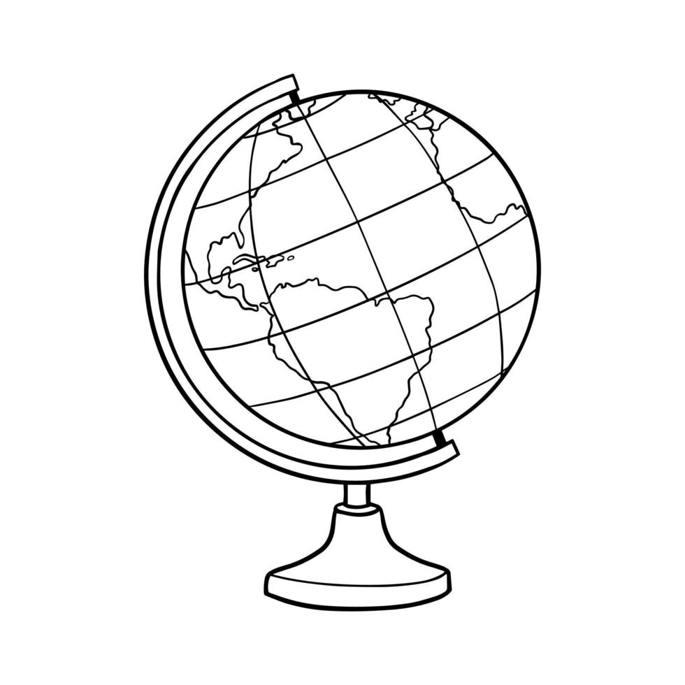 bosquejo del garabato del globo de la escuela. icono de estilo dibujado a mano del globo en un soporte. modelo de la tierra. equipo de educación. ilustración vectorial aislada vector
