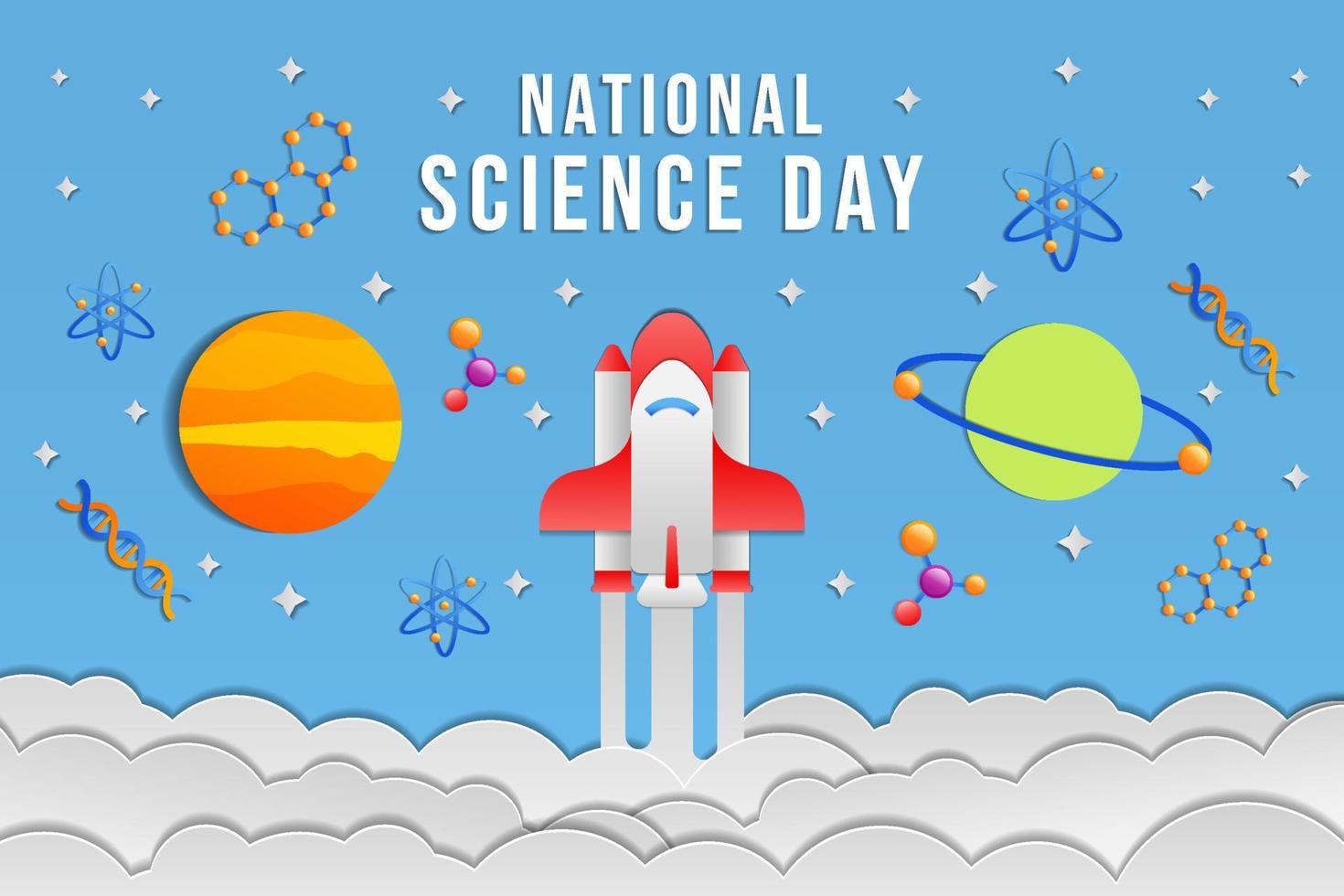 national science day background illustration in paper art style vector