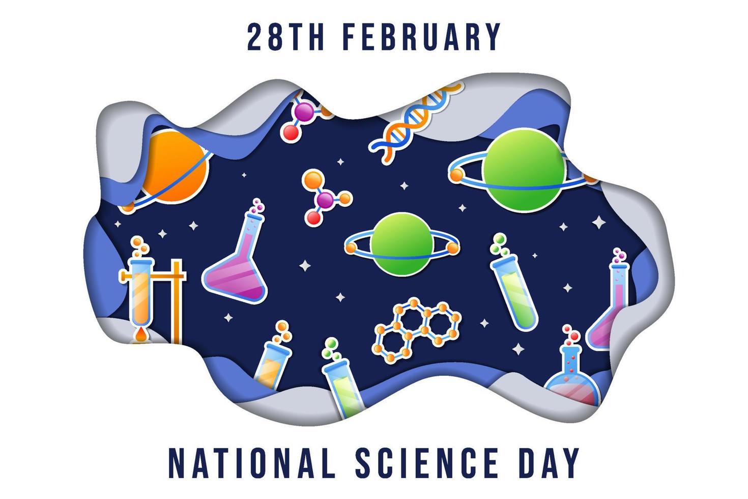 national science day in paper art cut design vector