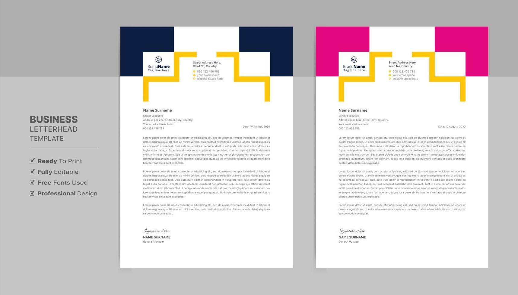 Letterhead Format Template, Business Style Letterhead Design Template. Company Letterhead Template Designs. vector