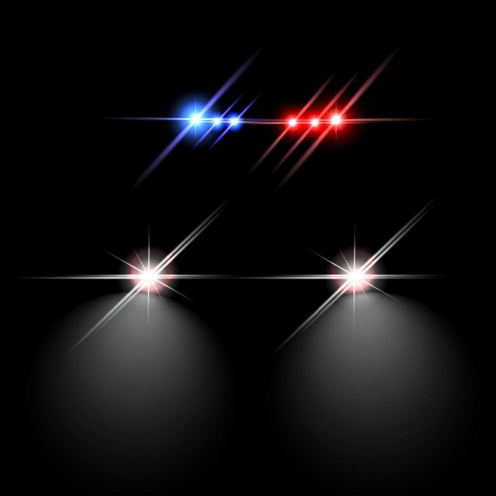 Realistic set of colorful car police flashers on black background vector illustration