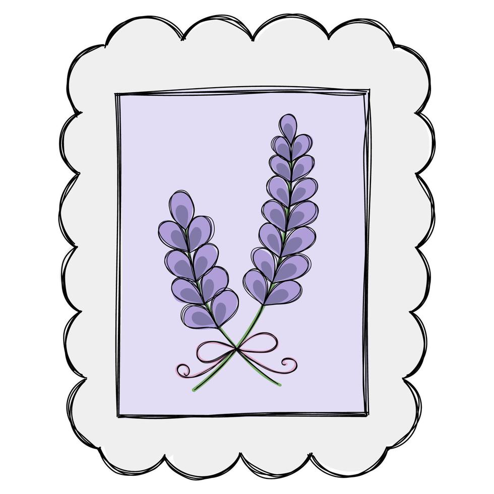 Doodle clipart. Line art. Postage stamp with lavender vector