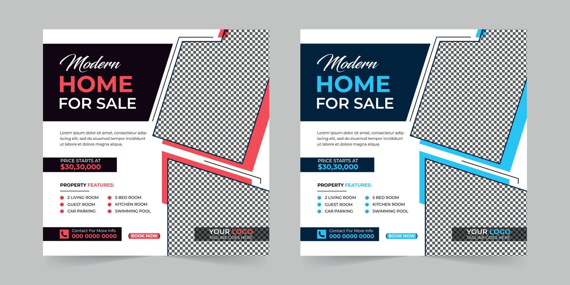 real estate house sale and home rent advertising modern square Social media post banner set for digital marketing agency, Elegant Corporate Business Promotion template design vector