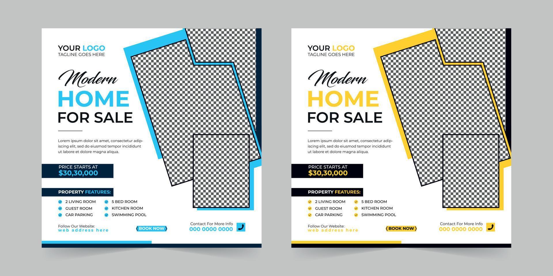 real estate house sale and home rent advertising modern square Social media post banner set for digital marketing agency, Elegant Corporate Business Promotion template design vector