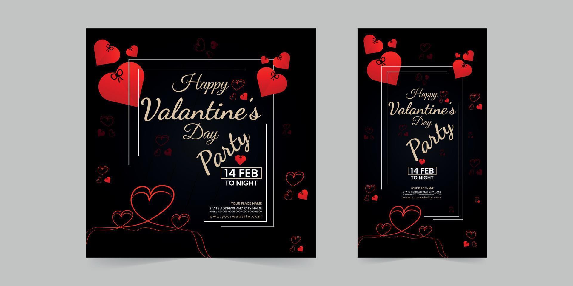 Editable Valentine's Day party Instagram Stories template with a heart shape background banner design set Suitable for social media post. vector